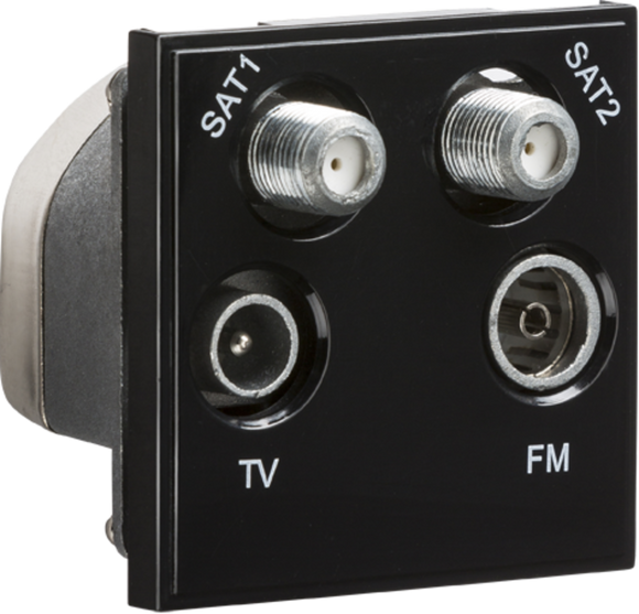 Knightsbridge NETQDBK Quadplexed SAT1/SAT2/TV/FM DAB Outlet Module 50 x 50mm - Black