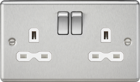 Knightsbridge CL9BCW 13A 2G DP Switched Socket with White Insert - Rounded Edge Brushed Chrome