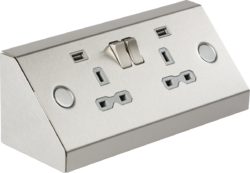 Knightsbridge SKR009A 13A 2G Mounting Switched Socket with Dual USB Charger (2.4A) - Stainless Steel with grey insert