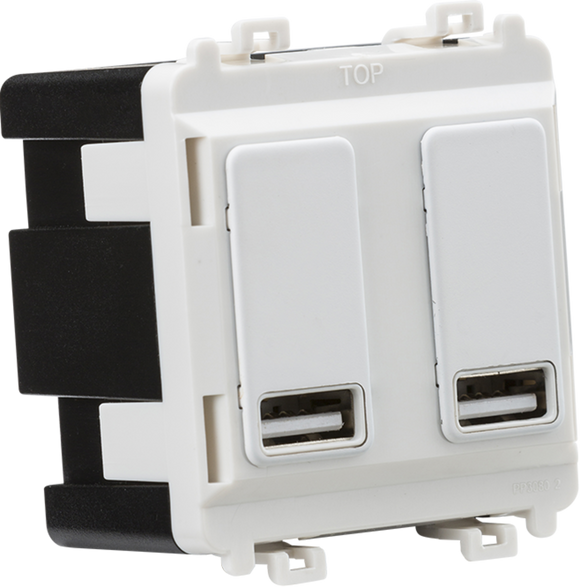 Knightsbridge GDM016MW Dual USB charger module (2 x grid positions) 5V 2.4A (shared) - matt white