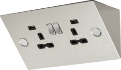 Knightsbridge SKR002A 13A 2G Mounting Switched Socket with Dual USB Charger (2.4A) - Stainless Steel with black insert