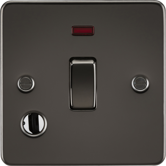 Knightsbridge FP8341FGM Flat Plate 20A 1G DP switch with neon and flex outlet - gunmetal