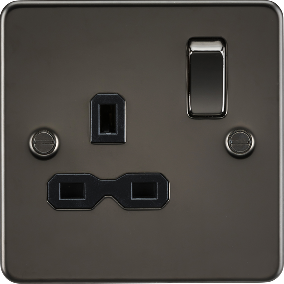 Knightsbridge FPR7000GM Flat plate 13A 1G DP switched socket - gunmetal with black insert