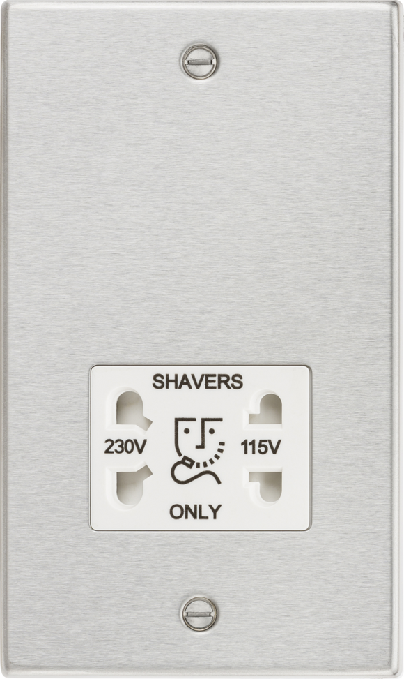 Knightsbridge CS89BCW 115/230V Dual Voltage Shaver Socket with White Insert - Square Edge Brushed Chrome