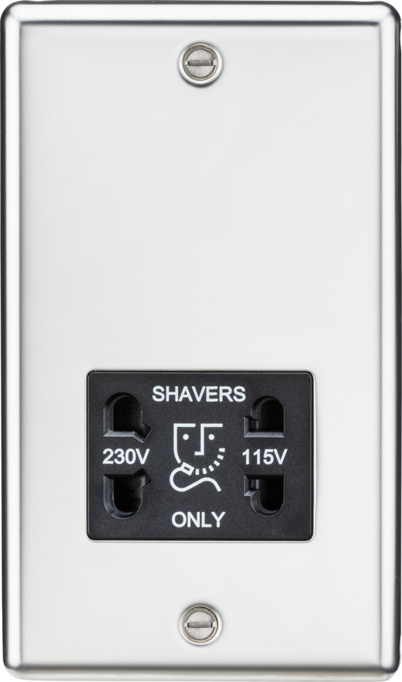 Knightsbridge CL89PC 115-230V Dual Voltage Shaver Socket with Black Insert - Rounded Edge Polished Chrome