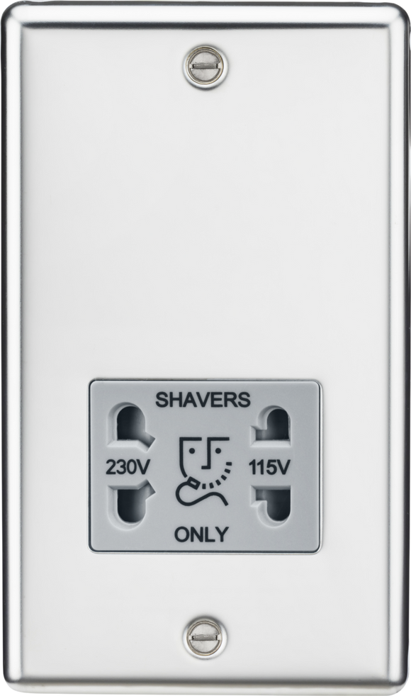 Knightsbridge CL89PCG 115-230V Dual Voltage Shaver Socket with Grey Insert - Rounded Edge Polished Chrome