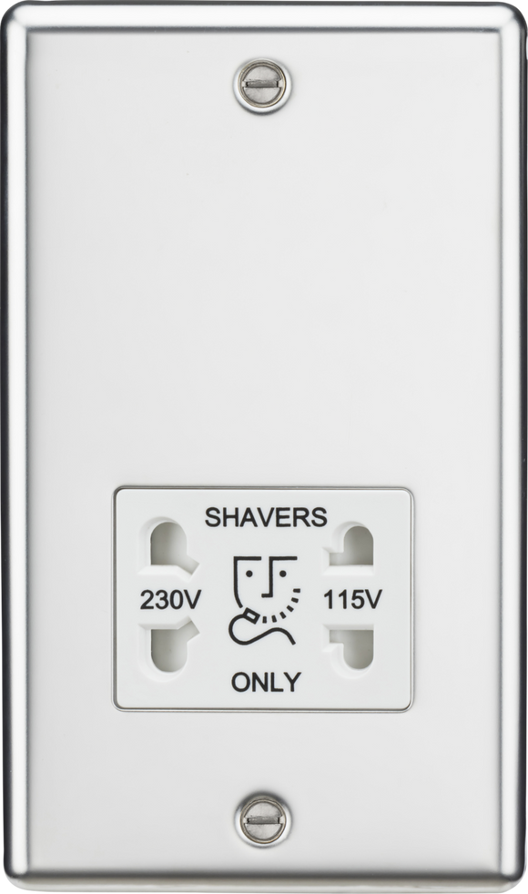 Knightsbridge CL89PCW 115-230V Dual Voltage Shaver Socket with White Insert - Rounded Edge Polished Chrome