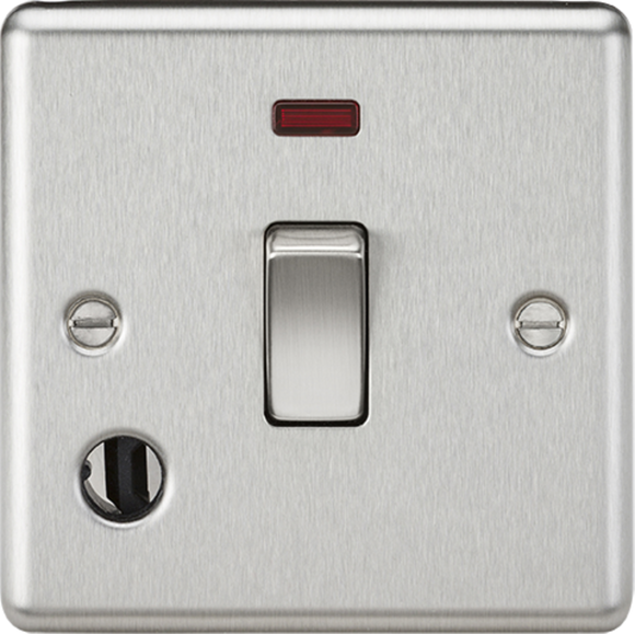 Knightsbridge CL834FBC 20A 1G DP Switch with Neon & Flex Outlet - Rounded Edge Brushed Chrome