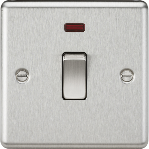 Knightsbridge CL834NBC 20A 1G DP Switch with Neon - Rounded Edge Brushed Chrome