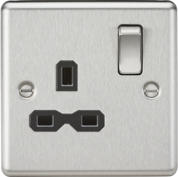 Knightsbridge CL7BC 13A 1G DP Switched Socket with Black Insert - Rounded Edge Brushed Chrome