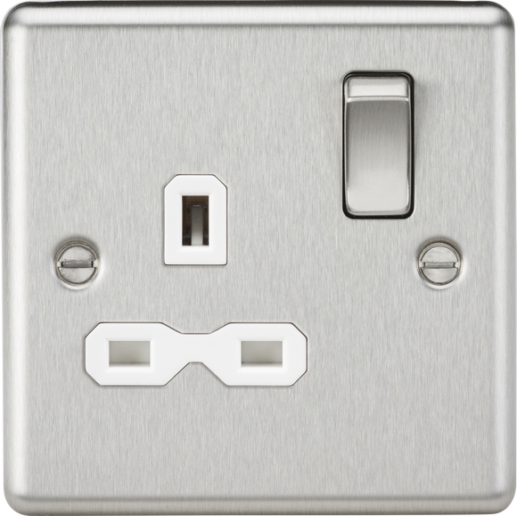 Knightsbridge CL7BCW 13A 1G DP Switched Socket with White Insert - Rounded Edge Brushed Chrome