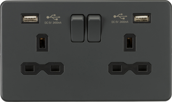 Knightsbridge SFR9224AT 13A 2G switched socket with dual USB charger A + A (2.4A) - Anthracite