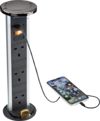 Knightsbridge SK9909BN IP54 3G pop-up socket with dual USB charger A+C (FASTCHARGE) - Black nickel Cap