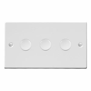 Hamilton 703X40 Hartland Gloss White 3x400W Resistive Leading Edge Push On-Off Rotary 2 Way Switching Dimmers Gloss White Insert