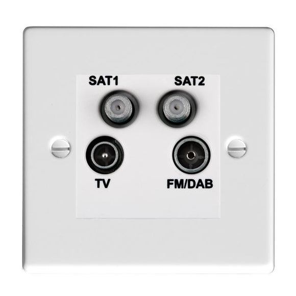 Hamilton 70DENTW Hartland Gloss White Non-Isolated TV+FM+SAT1+SAT2 Quadplexer 2in/4out (DAB Compatible) White Insert