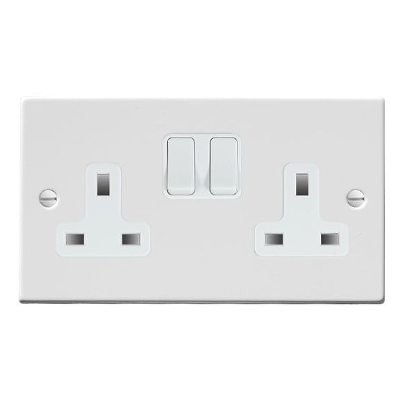 Hamilton 70SS2WH-W Hartland Gloss White 2 gang 13A Double Pole Switched Socket White/White Insert