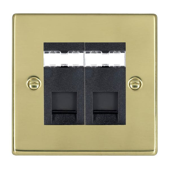 Hamilton 712J12B Hartland Polished Brass 2 gang RJ12 Outlet - Unshielded Black Insert