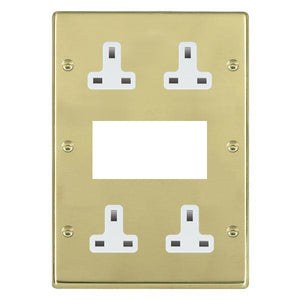 Hamilton 71MED2W Hartland EuroFix Polished Brass Media Plate EURO4 aperture + 4 X13A Unswitched Socket White Insert