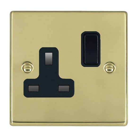 Hamilton 71SS1BL-B Hartland Polished Brass 1 gang 13A Double Pole Switched Socket Black/Black Insert