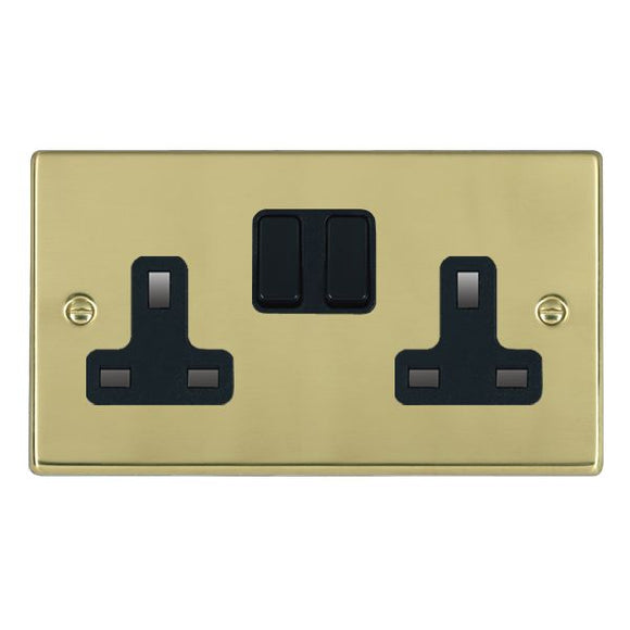 Hamilton 71SS2BL-B Hartland Polished Brass 2 gang 13A Double Pole Switched Socket Black/Black Insert