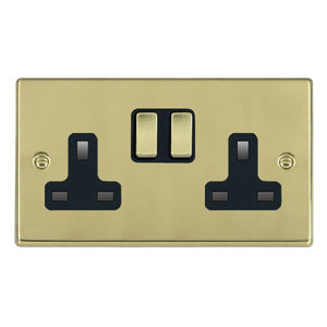 Hamilton 71SS2PB-B Hartland Polished Brass 2 gang 13A Double Pole Switched Socket Polished Brass/Black Insert