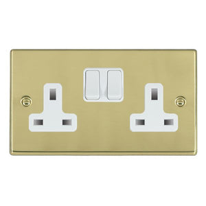 Hamilton 71SS2WH-W Hartland Polished Brass 2 gang 13A Double Pole Switched Socket White/White Insert