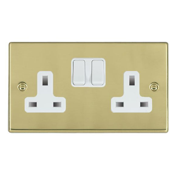 Hamilton 71SS2WH-W Hartland Polished Brass 2 gang 13A Double Pole Switched Socket White/White Insert