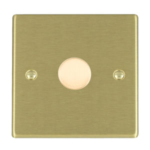 Hamilton 721X60 Hartland Satin Brass 1 gang 600W Resistive Leading Edge Push On-Off Rotary 2 Way Switching Dimmer Satin Brass Insert