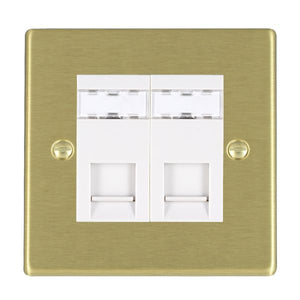 Hamilton 722J45W Hartland Satin Brass 2 gang RJ45 CAT 5E Outlet - Unshielded White Insert