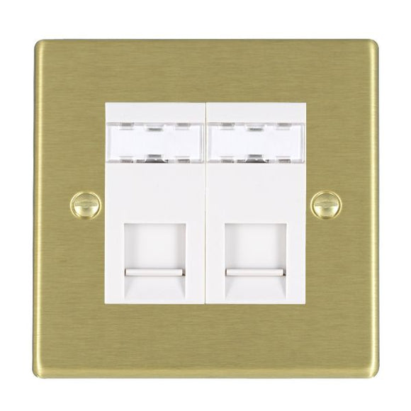 Hamilton 722J45W Hartland Satin Brass 2 gang RJ45 CAT 5E Outlet - Unshielded White Insert