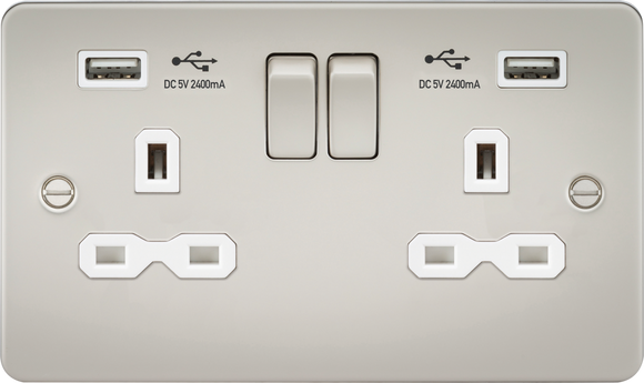 Knightsbridge FPR9224PLW 13A 2G switched socket with dual USB charger A + A (2.4A) - Pearl with white insert