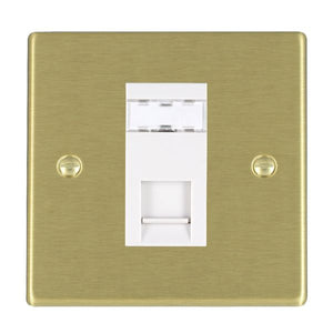 Hamilton 72J45W Hartland Satin Brass 1 gang RJ45 CAT 5E Outlet - Unshielded White Insert