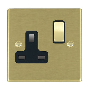 Hamilton 72SS1SB-B Hartland Satin Brass 1 gang 13A Double Pole Switched Socket Satin Brass/Black Insert