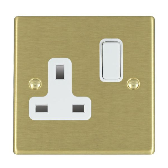 Hamilton 72SS1WH-W Hartland Satin Brass 1 gang 13A Double Pole Switched Socket White/White Insert