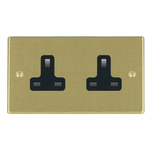 Hamilton 72US99B Hartland Satin Brass 2 gang 13A Unswitched Socket Black Insert