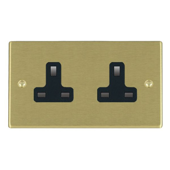 Hamilton 72US99B Hartland Satin Brass 2 gang 13A Unswitched Socket Black Insert