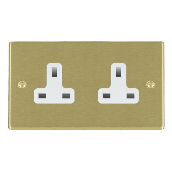 Hamilton 72US99W Hartland Satin Brass 2 gang 13A Unswitched Socket White Insert