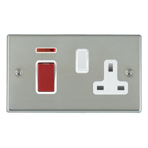 Hamilton 7345SS1WH-W Hartland Bright Steel 45A Double Pole Rocker + Neon + 13A Switched Socket Red+White/White Insert