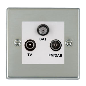 Hamilton 73DTRIDW Hartland Bright Steel Non-Isolated TV+FM+SAT Triplexer 1in/3out (DAB Compatible) White Insert