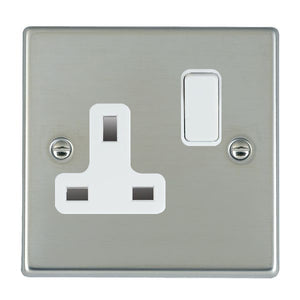 Hamilton 73SS1WH-W Hartland Bright Steel 1 gang 13A Double Pole Switched Socket White/White Insert