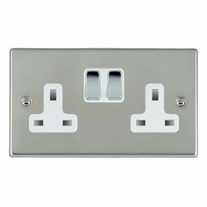 Hamilton 73SS2BC-W Hartland Bright Steel 2 gang 13A Double Pole Switched Socket Bright Chrome/White Insert