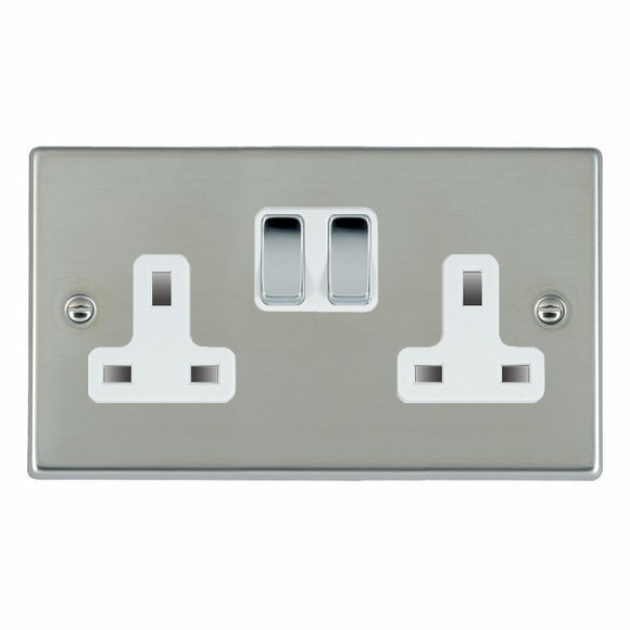 Hamilton 73SS2BC-W Hartland Bright Steel 2 gang 13A Double Pole Switched Socket Bright Chrome/White Insert