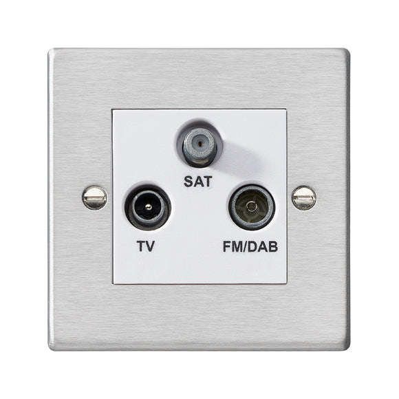 Hamilton 74DTRIDW Hartland Satin Steel Non-Isolated TV+FM+SAT Triplexer 1in/3out (DAB Compatible) White Insert