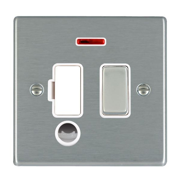 Hamilton 74SPNCSS-W Hartland Satin Steel 1 gang 13A Double Pole Fused Spur and Neon and Cable Outlet Satin Steel/White Insert