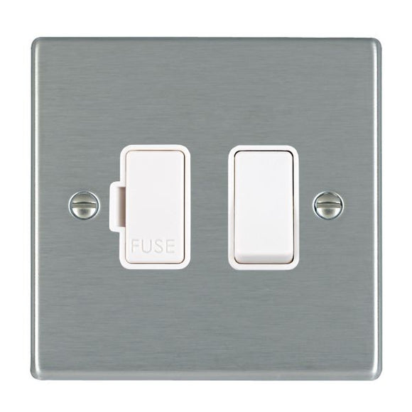 Hamilton 74SPWH-W Hartland Satin Steel 1 gang 13A Double Pole Fused Spur White/White Insert