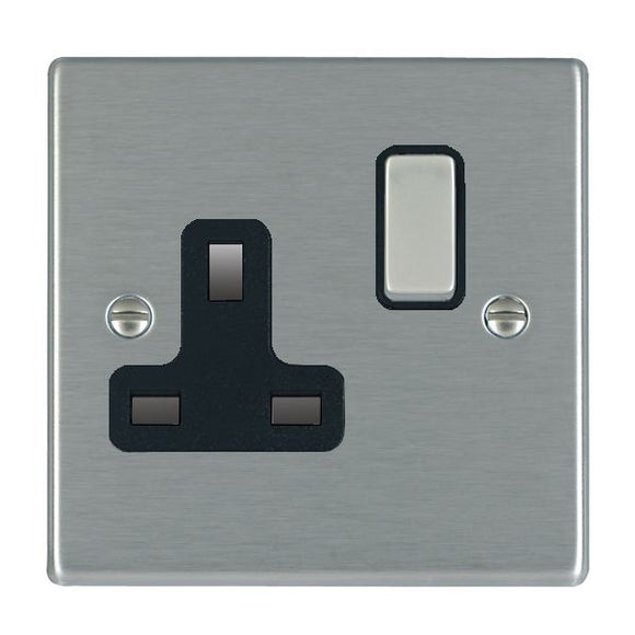 Hamilton 74SS1SS-B Hartland Satin Steel 1 gang 13A Double Pole Switched Socket Satin Steel/Black Insert