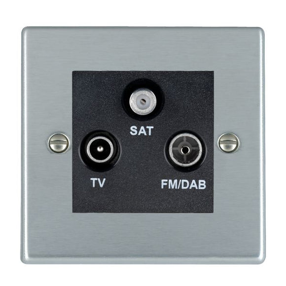 Hamilton 76DTRIDB Hartland Satin Chrome Non-Isolated TV+FM+SAT Triplexer 1in/3out (DAB Compatible) Black Insert