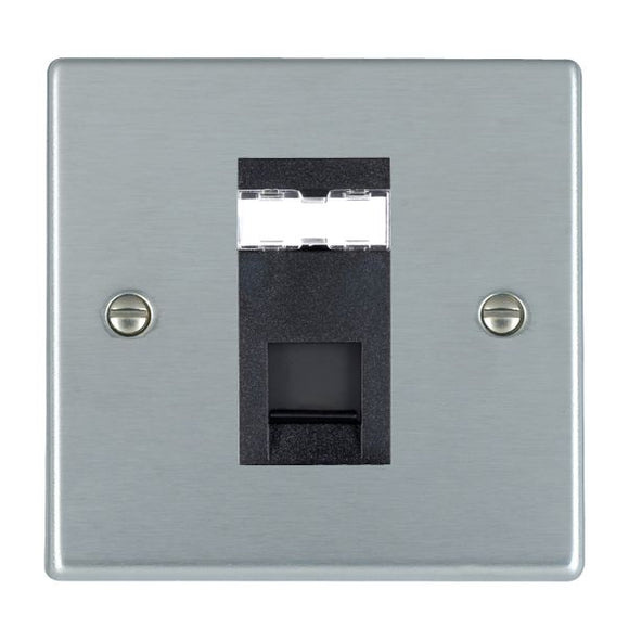 Hamilton 76J12B Hartland Satin Chrome 1 gang RJ12 Outlet - Unshielded Black Insert