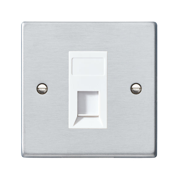 Hamilton 76J45W Hartland Satin Chrome 1 gang RJ45 CAT 5E Outlet - Unshielded White Insert