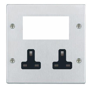 Hamilton 76MED1B Hartland EuroFix Satin Chrome Media Plate EURO4 aperture + 2 X13A Unswitched Socket Black Insert